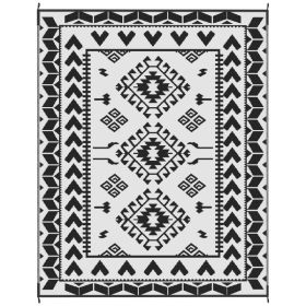 Reversible Outdoor Rug, Waterproof Plastic Straw With Carry Bag, 8 X 10, Black & White Rhombus Patchwork