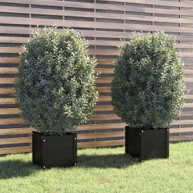 Planter Set of 2 Black Solid pinewood 15.7 x 15.7 x 15.7 in
