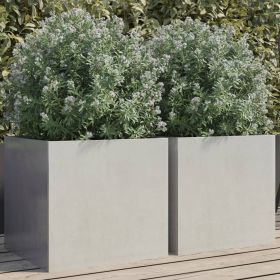 Planter Set of 2 Silver Stainless Steel Medium