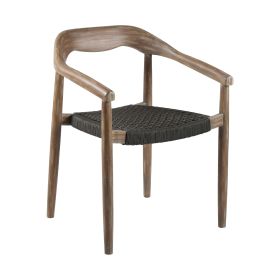 Set of Two 22" Black and Natural Wood Solid Wood Outdoor Dining Chair