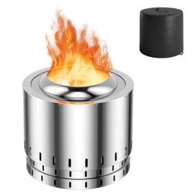 Smokeless Stainless Steel Fire Pit with Ash Pan for Yard Camping-Silver