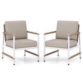 2 Packs Patio Aluminum Sofa with Wicker Backrest and Armrests