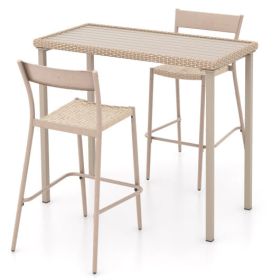 3 Pieces Patio Bar Table Set with Height Table and 2 Armless Chairs