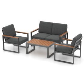 4 Piece Patio Aluminum Furniture Set with Armrests and Tabletop-Gray