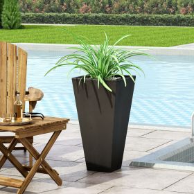 13" Outdoor Modern MGO Small Cast Stone Planter, Black (Color: as Pic)